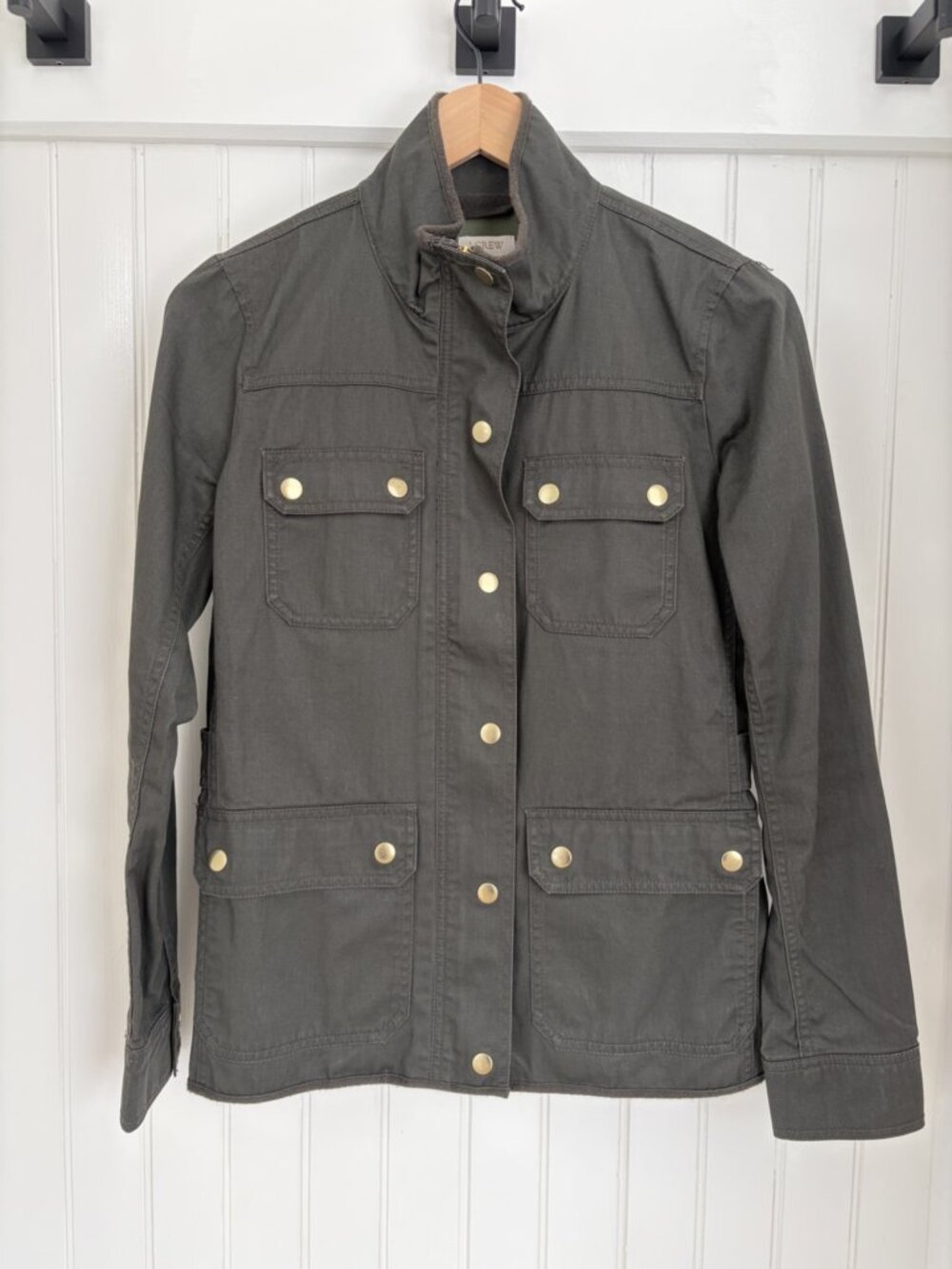 J.Crew Downtown Field Jacket — Olive Green Cotton Utility, Size XS